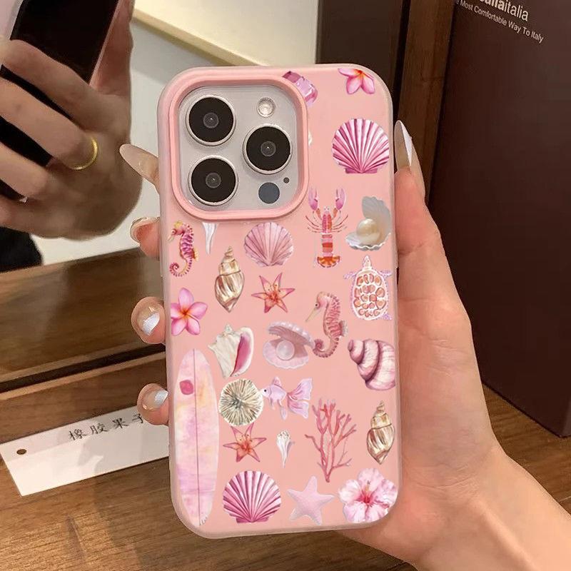 Pink Marine Creature Pattern Phone Case For iPhone 11 12 13 14 15 16 17 Pro Max 16E 17Air XR X XS Max 7 8 Plus Shockproof Cover
