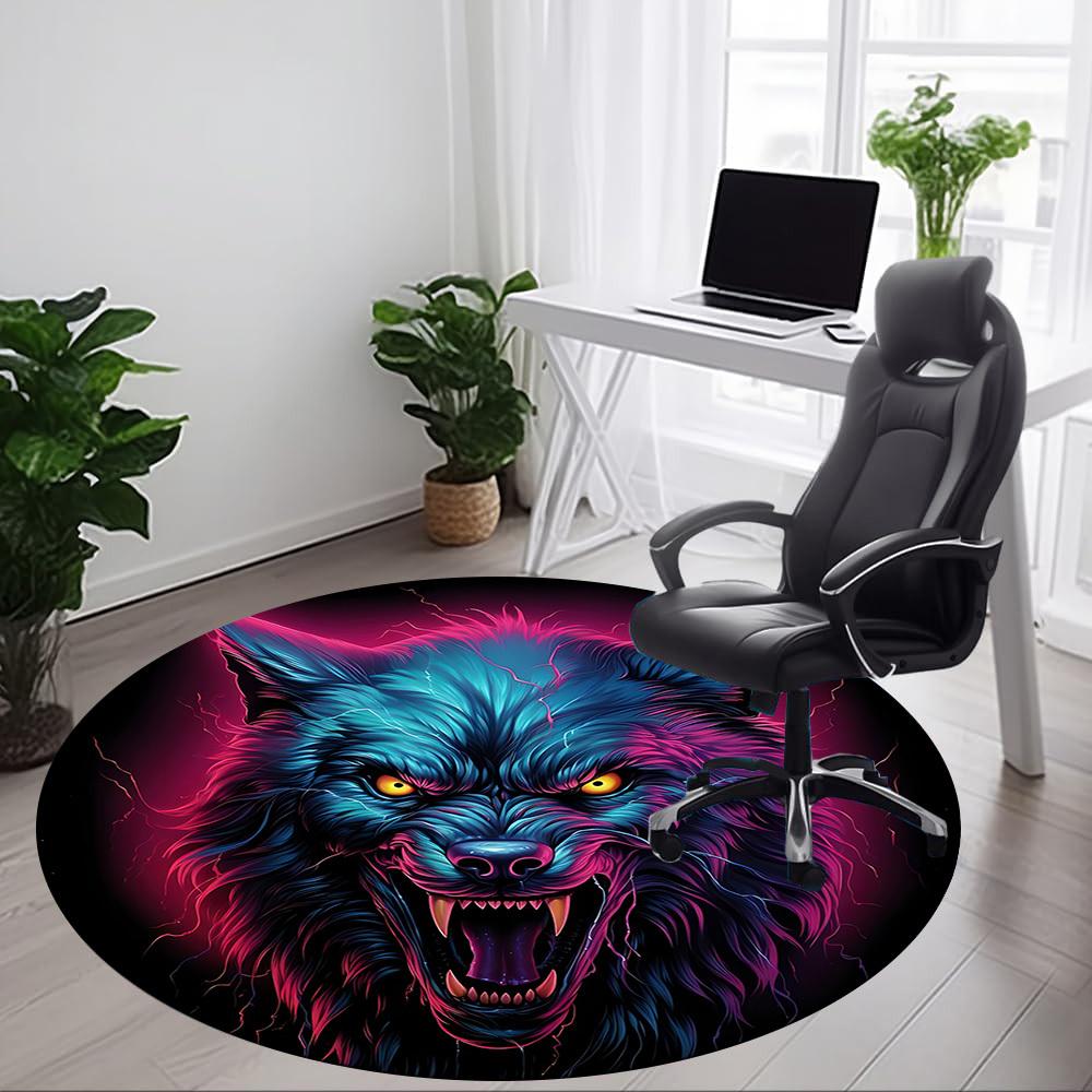 1pc Wolfpack Alpha Office Round Area Rug, Under Office Chairs Bedroom Living Room Home Decor, Room Deco