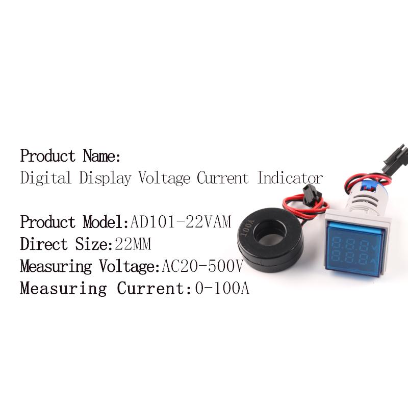 22мм Круглый Квадратный Двойной Светодиодный Индикатор Сигнальная Лампа Цифровой Вольтметр Амперметр 0-100А Ампер Вольт Тестер Напряжения Измеритель AC 20-500В