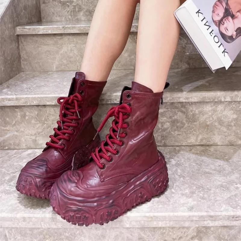 Designer Platform Ankle Boots Women Sneaker Plush Snow Shoes Woman Sport Winter Trend High Heel Leather Chelsea Goth Botas Mujer