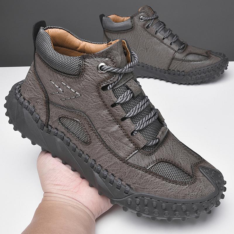 Повседневные кроссовки ручной работы, лоферы, повседневная обувь, высокие кожаные зимние спортивные ботинки для мужчин, мягкие и удобные нескользящие ботинки с хлопковой подкладкой
