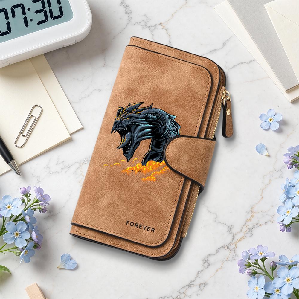 Vintage Dragon Pattern Long Wallet Stylish Portable PU Card Holder for Daily Use