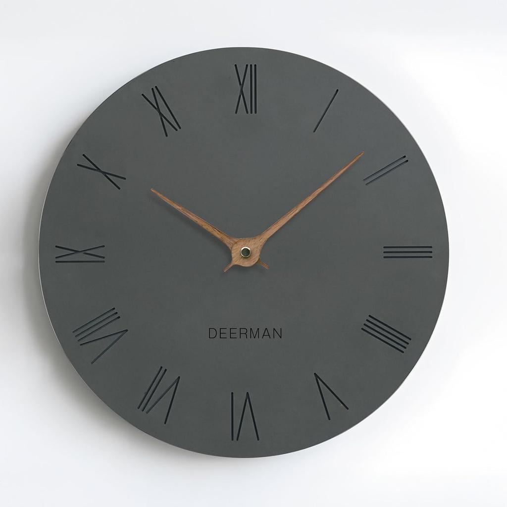 Wall clock 30cm wooden silent hanging simple design Roman numeral gray