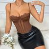 Women Corset Lace Splicing Low-Cut Style Slim Fit Design Elastic Fabric Corset Suspender Style Corset