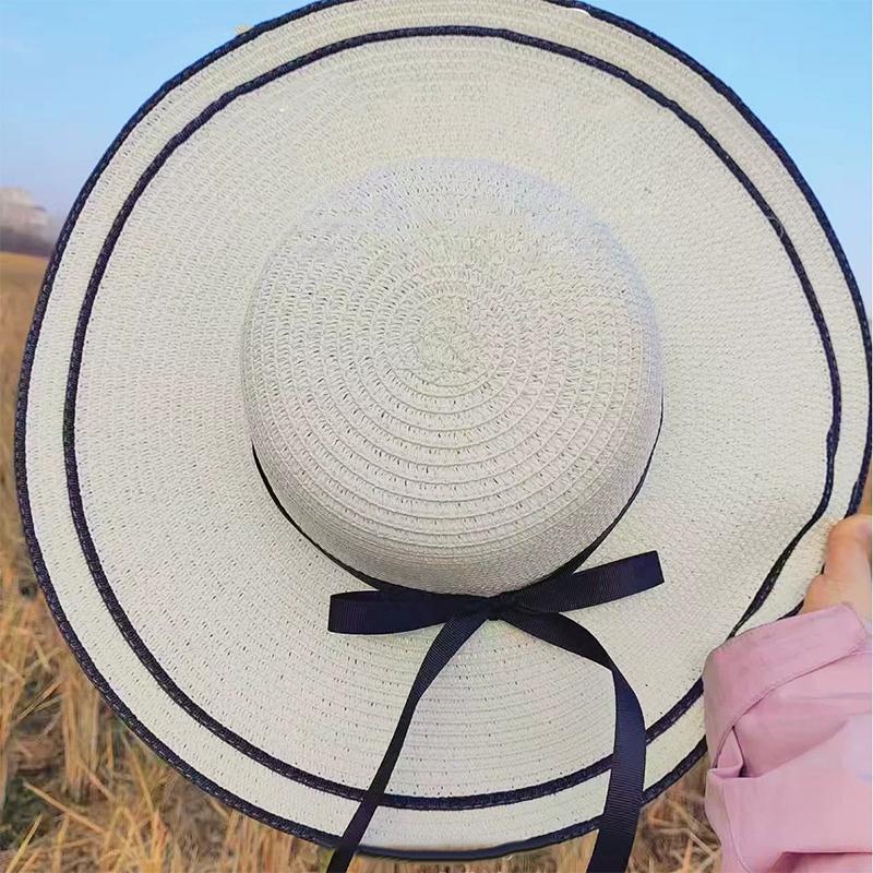 Летняя пляжная соломенная шляпа с бантом для женщин с большими полями для защиты от солнца, козырьковая шляпа для отдыха