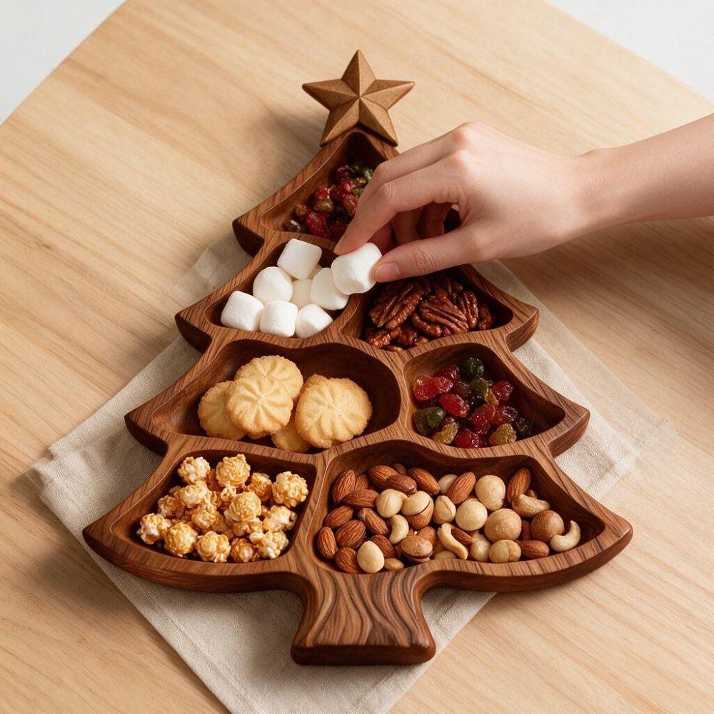 Wooden Christmas Tree Cheese Serving Platter 7 Grids Food Serving Tray Durable Snack Tray Dessert