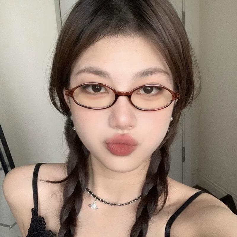 New Retro Oval Small Frame Flat Mirror  Personalized Women'S Anti Blue Light Eyeglasses Small Frame Oval Glasses