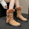Female Shoes On Sale  New Sleeve Women's Boots Winter Round Toe Plush Fleece for Warmth Middle Tube Low Heel Snow Boots
