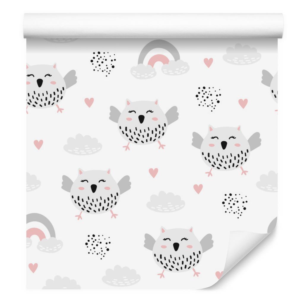 Wallpaper Owls with hearts in the background for the living room and bedroom 50x1000