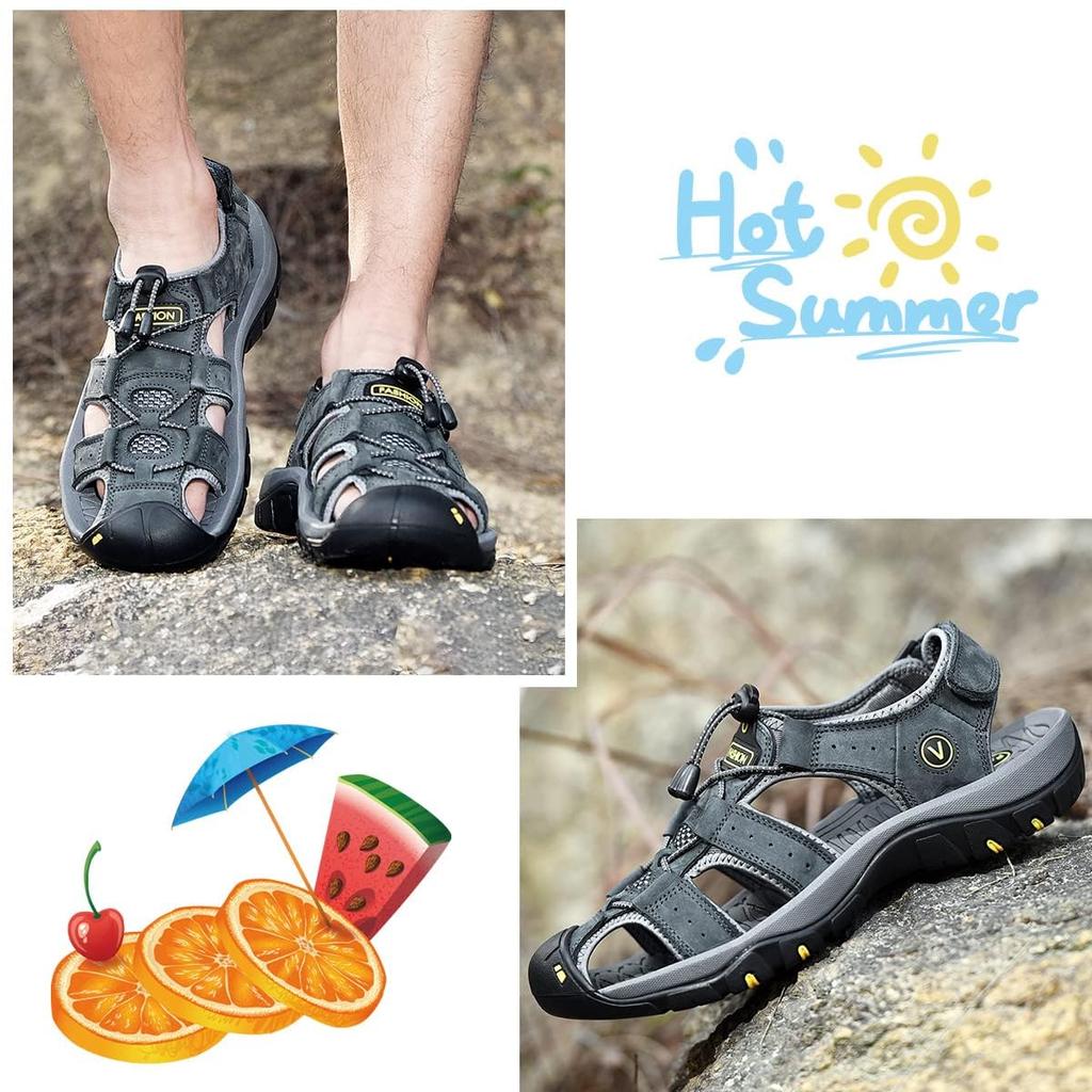 NEARDREAM Sports Стильные амфибийные сандалии для активного отдыха и из натуральной кожи, мужские сандалии, для походов, кожаные, серые, 26,5 см