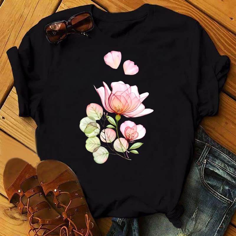 Maycaur Новая женская футболка с акварельным цветочным принтом Harajuku 90-х годов уличная одежда с коротким рукавом футболки с рисунком повседневные женские топы одежда