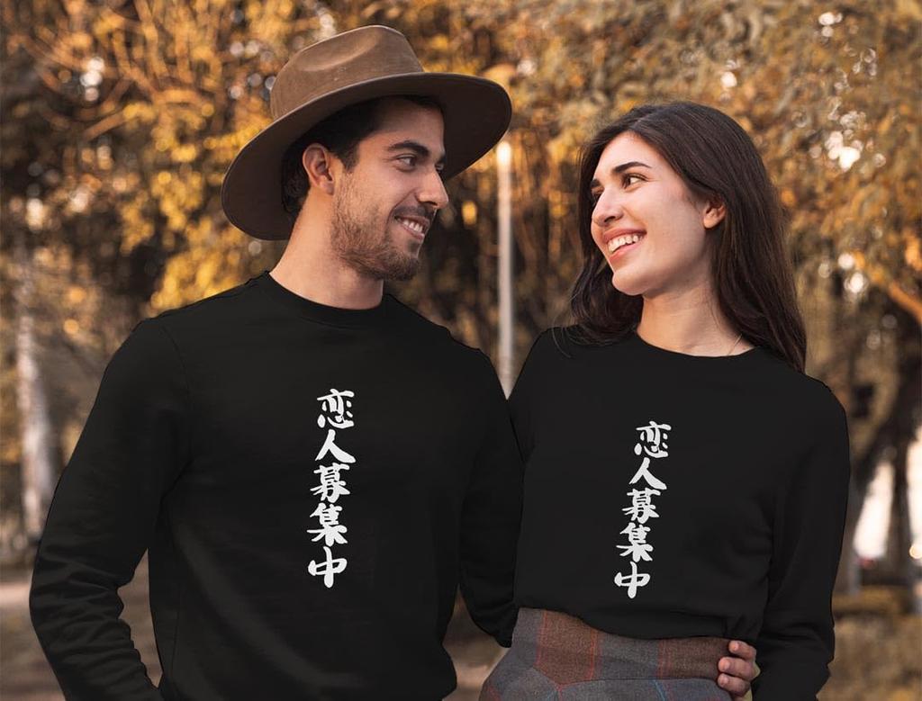 Толстовка с принтом для мужчин, длинный флис, стильные иероглифы «экипаж» [igsticker], рукава, подкладка, мужской размер L, ворот, черный, 002326,