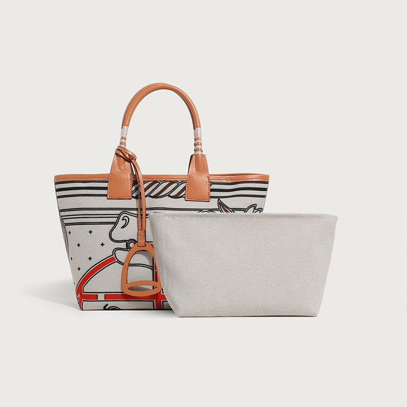 2024 Autumn/Winter All-Match Printed Canvas Tote Bag - Fashionable, Textured, Handmade Shoulder Bag for Women