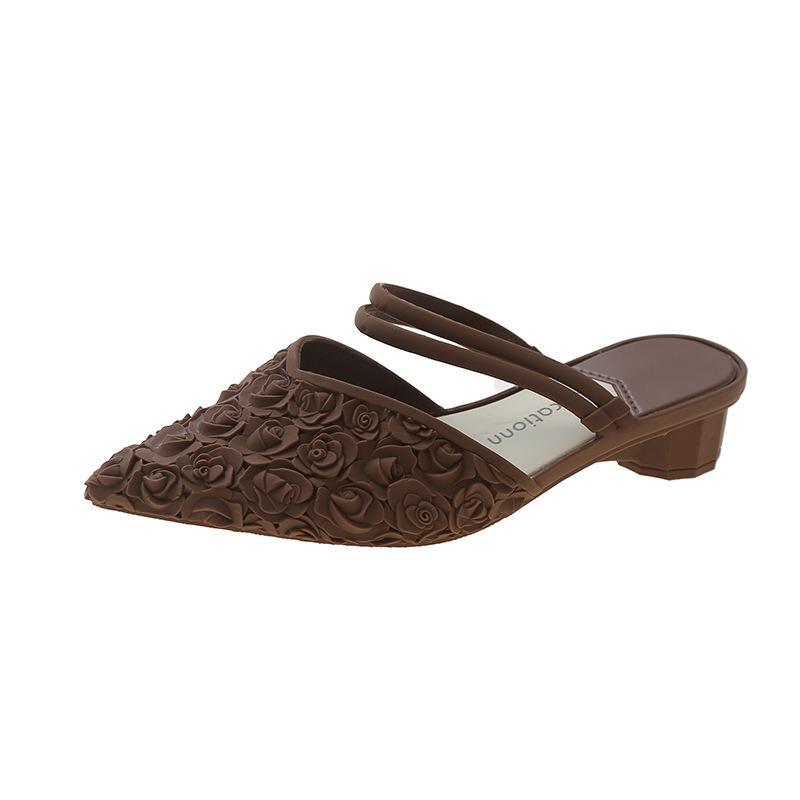 Летние женские остроносые классные тапочки, корейская версия модных моделей на низком каблуке, с юбкой в стиле феи, сумка на голову