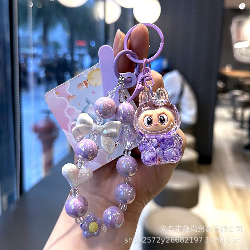 Пропитанная маслом цветная ткань с бусинами Лабубу, Чехол для телефона, Цепочка из бусин, Кукла, Школьный рюкзак, Бутылочка с песком, Маленький кулон в подарок