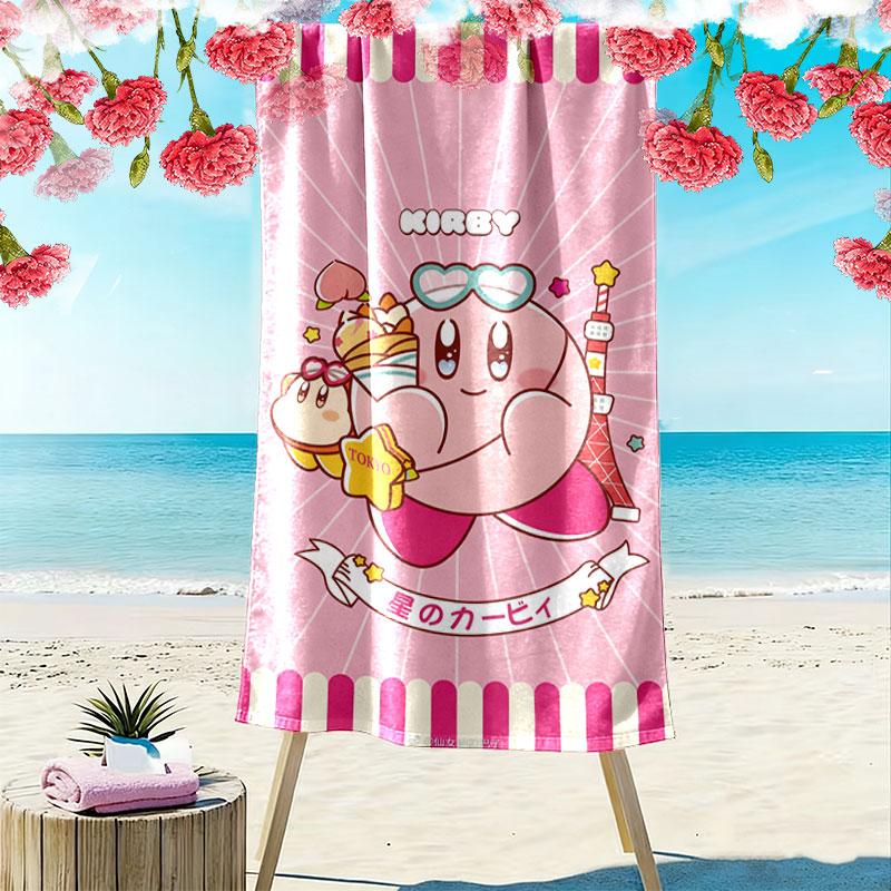 Kirby Pink Spirit Print Beach Towel, Large Soft Quick Dry Towel for Beach Camping Swimming