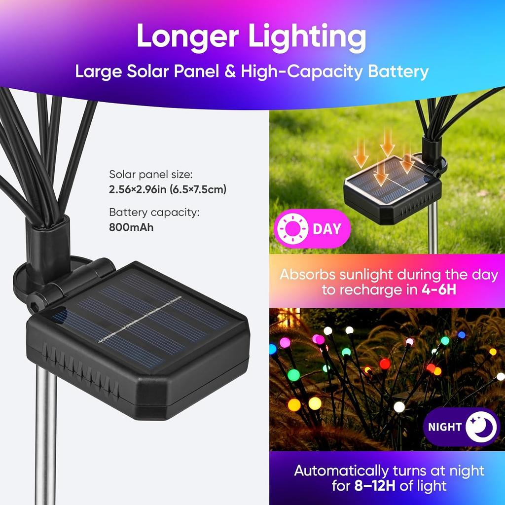 Solar Firefly Lights Outdoor Waterproof Adjustable Height, Multicolor 4Pack | Solar Garden Fairy Twinkle Lights. IP65 Waterproof. For Patio,