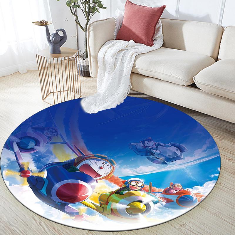 Doraemon3 Round Area Rug,Carpet Rug for Living Room Bedroom Sofa Playroom Decor,Non-slip Floor Mat