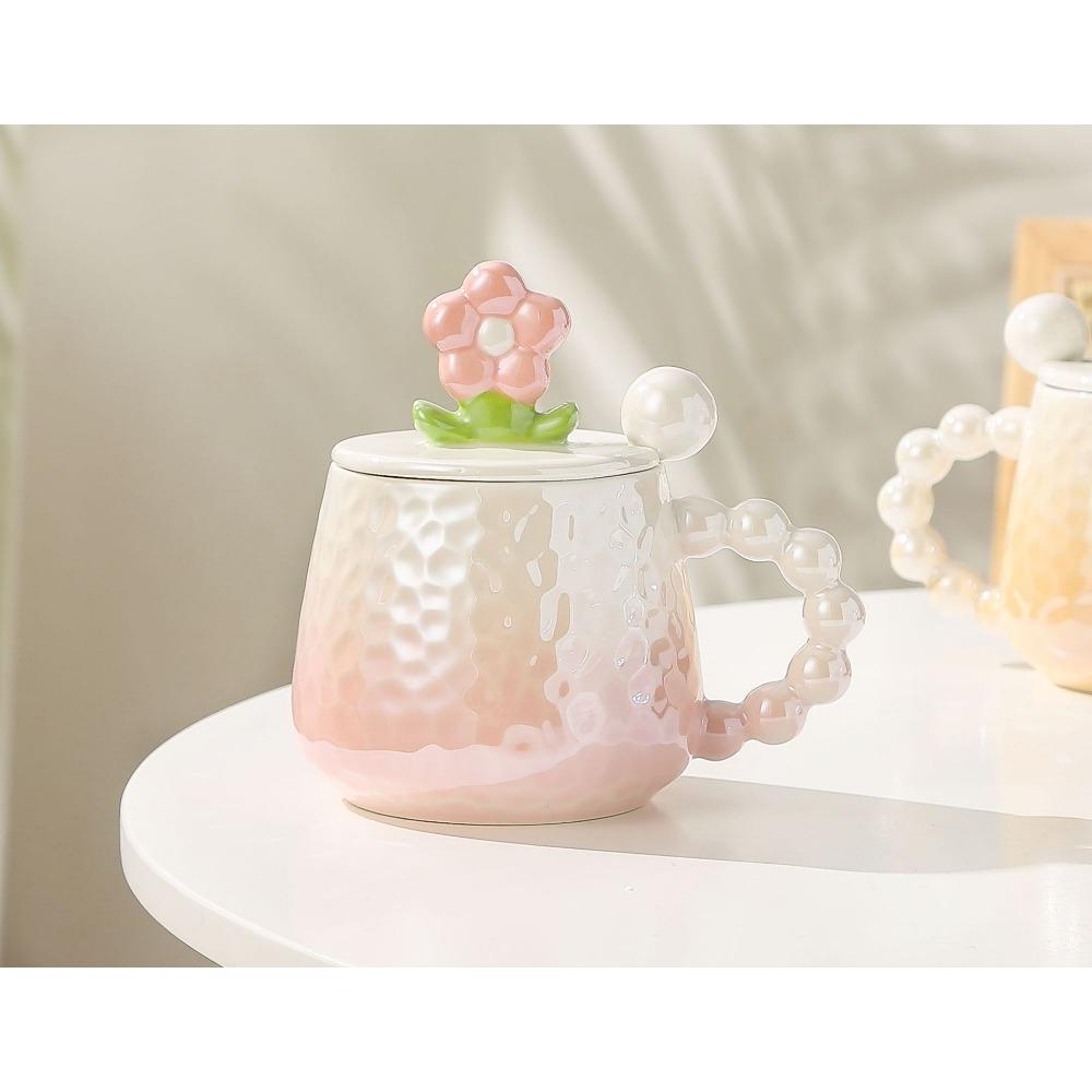 Colorful Flower Ceramic Cup High Value Mug Girl's Heart Souvenir Gradient Pearlescent Glass Cup Coffee Cup
