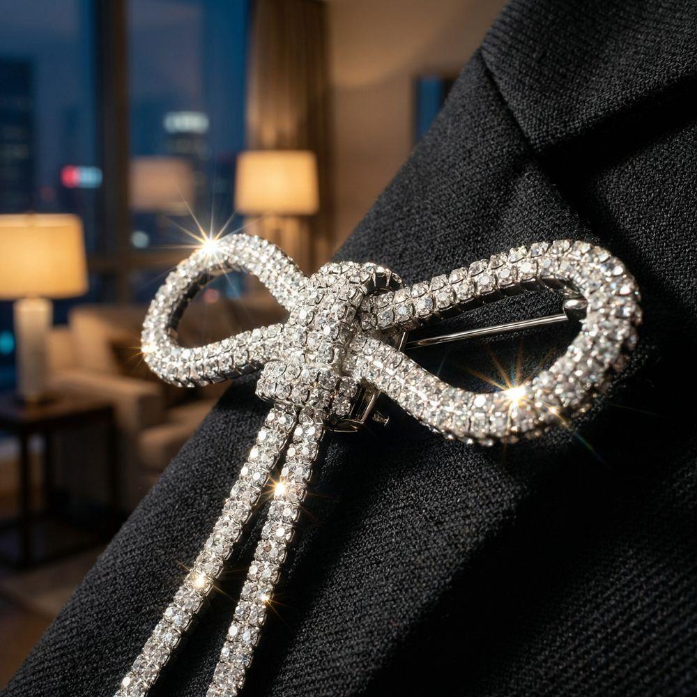 Exquisite Crystal Bow Brooches Sparkly Fashion Suit Accessories Gift Rhinestone Pin Women