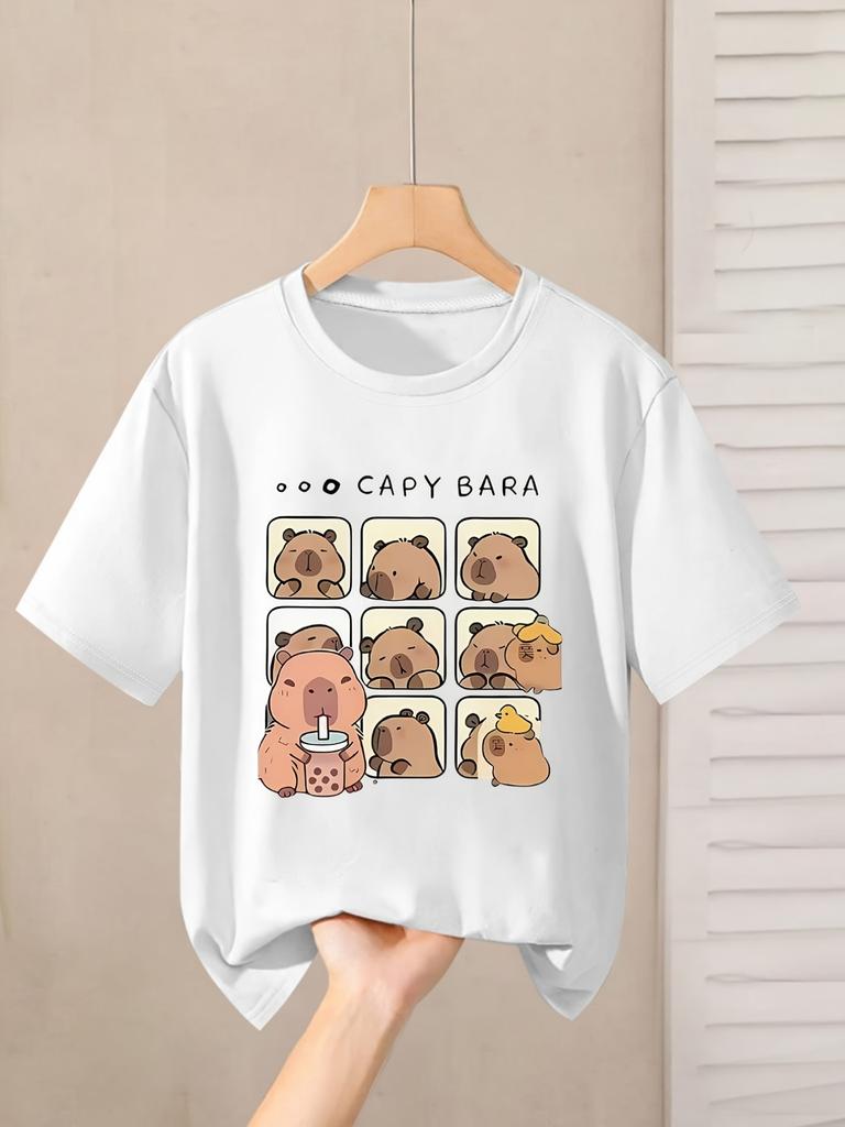 Children's Clothing Capybara Graphic T Shirts Short Sleeve Tops Tee Summer Kids Clothes Crew Neck T-Shirts Fashion Child T-Shirt