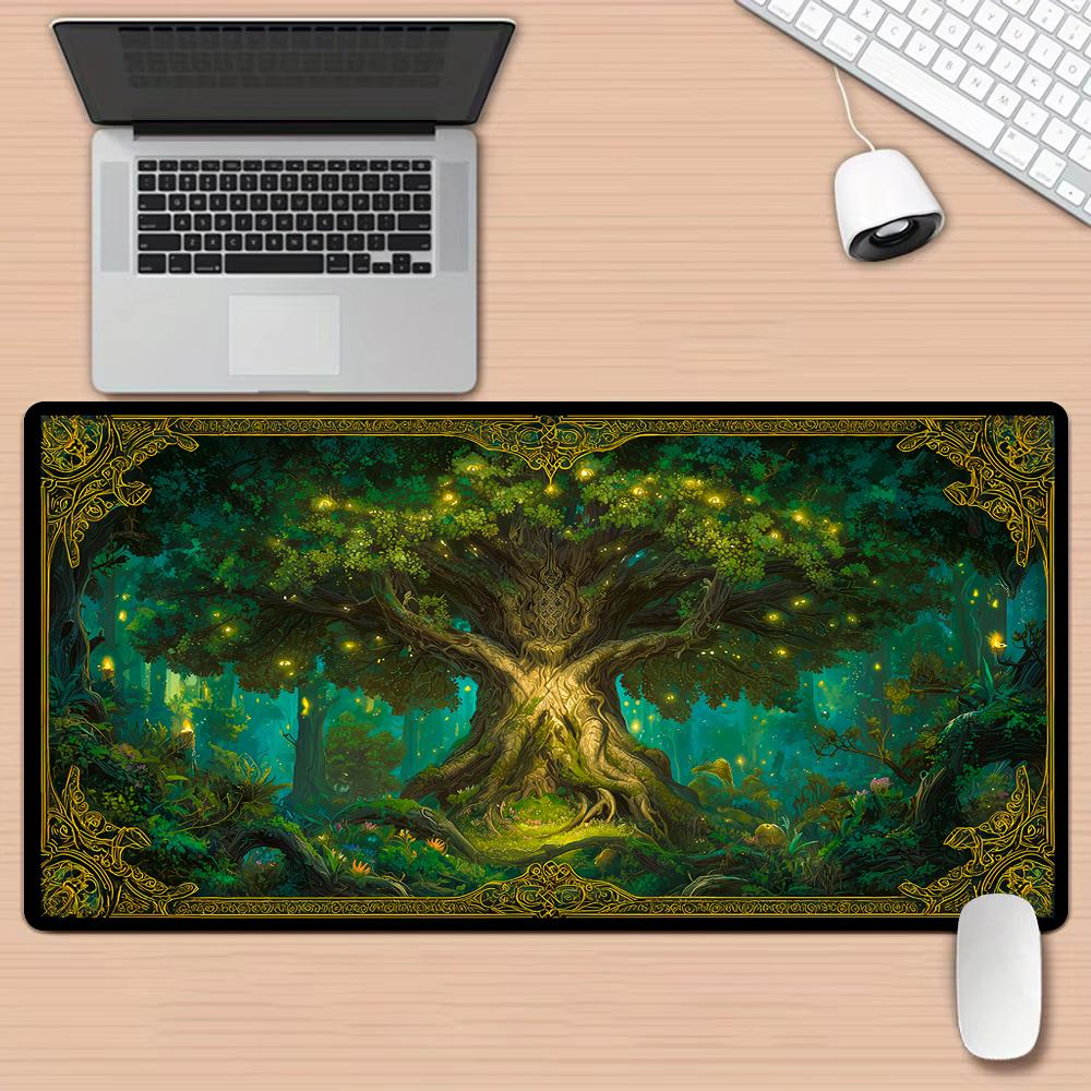 Tree Of Life Large Gaming Mouse Pad Mystical Green Forest Root Art NonSlip Extended Keyboard Desk Mat