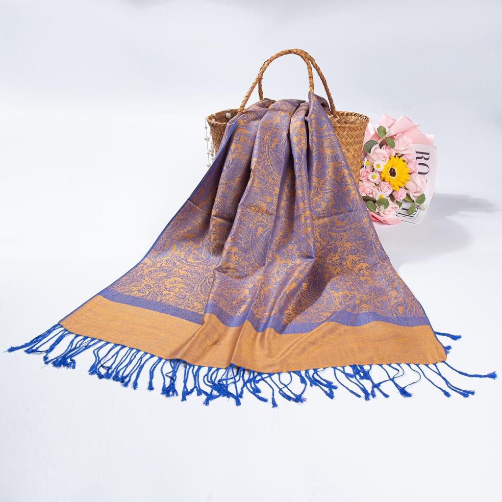 Этнический стиль Пейсли Пашмина Хиджаб Шарф с Жаккардом и Кисточками