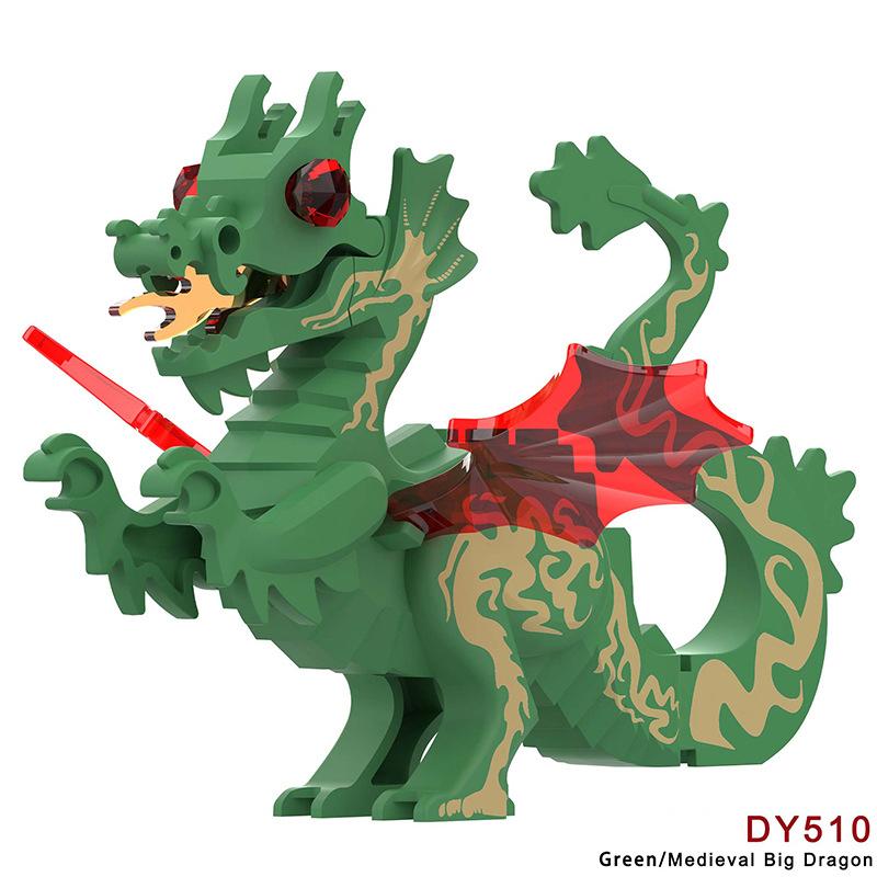 MOC Medieval Animal Zoo Farm Dragon Action Figures Building Blocks Gold Red Dragons Wolf Snake Monsters Beast Bricks Toys Gifts
