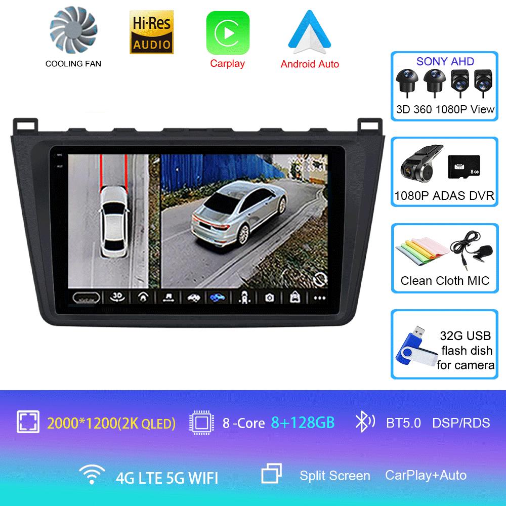 Android14 Carplay Автомагнитола для Mazda 6 GH 2007 2008 2009 2010 2011 2012 Мультимедиа GPS Видеоплеер Стерео 2din Головное Устройство