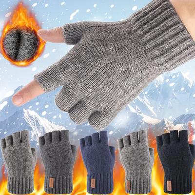 2020Outdoor Half Finger перчатки женские мужские зимние теплые шерстяные варежки унисекс эластичные трикотажные сенсорные нескользящие перчатки без пальцев