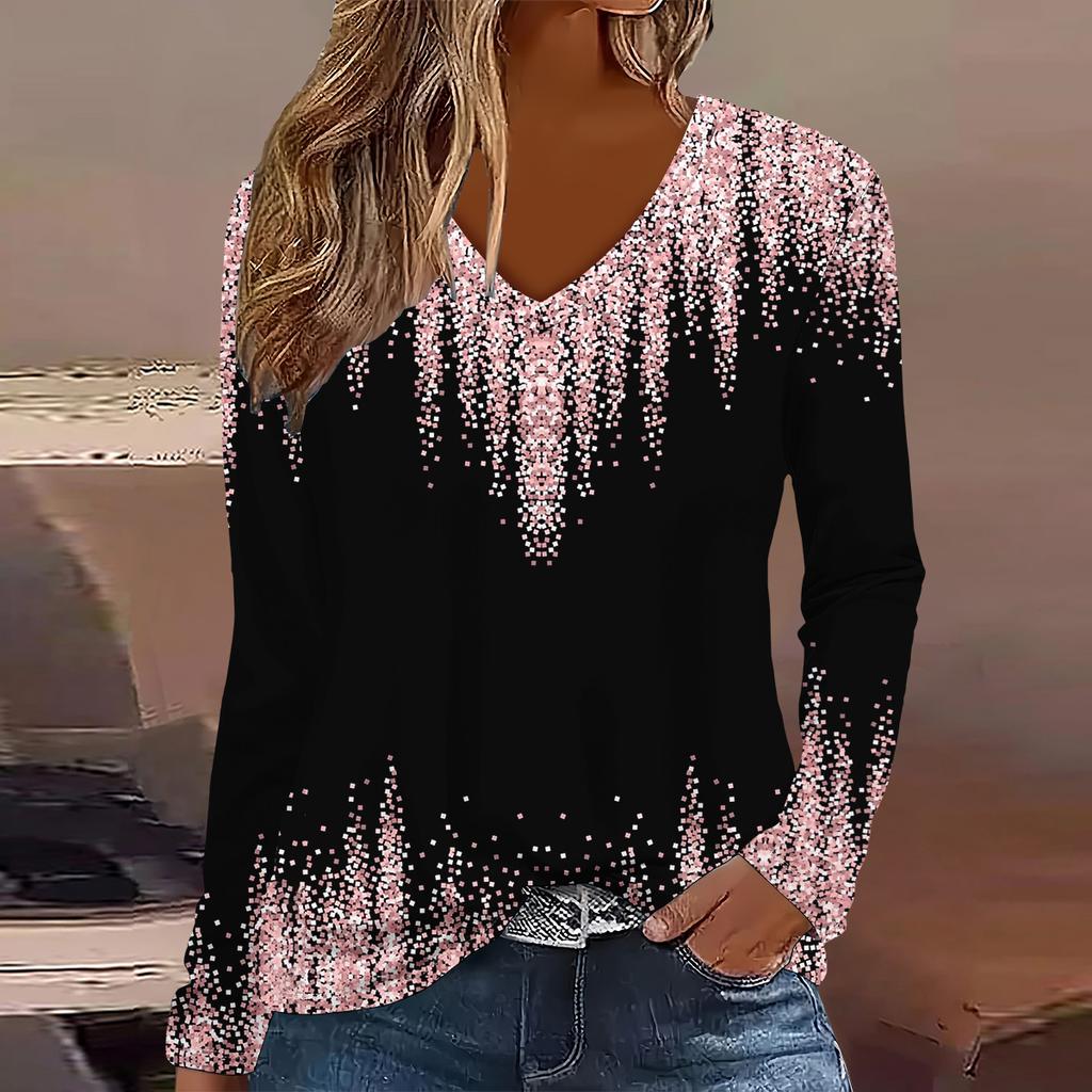 Summer New Fashion Women's Casual Long-sleeved Printed T-shirt