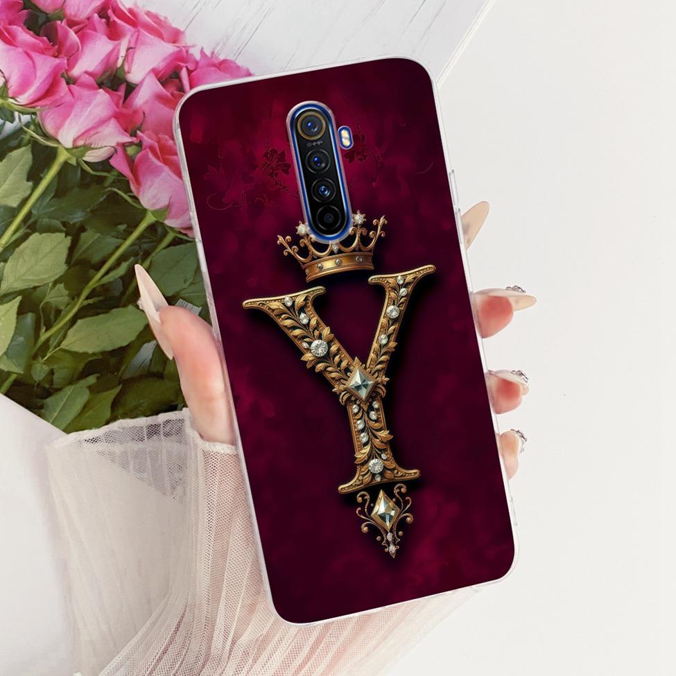 For Realme X2 Pro Case RMX1931 Transparent Luxury Crown A-Z Letters 2D Painted Soft Bumper Cover For Real me X2 Pro Casing