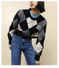 Autumn Heavyweight Cashmere Argyle Plaid Knit Sweater for Women