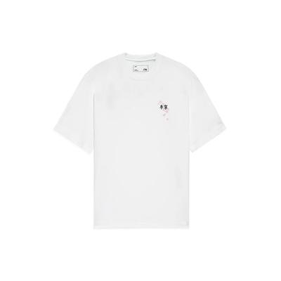 Li Ning Sports Fashion Series - Cherry Blossom Series SS22 Повседневная футболка с принтом, однотонная, дышащая, с коротким рукавом, унисекс, топы, белые, AHSS921-1