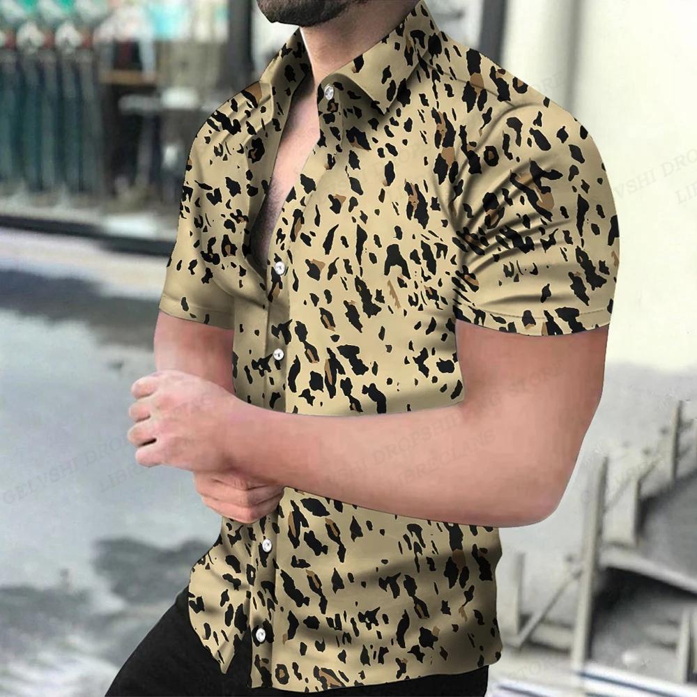 Летние мужские гавайские рубашки с воротником Camisa Леопардовые рубашки с 3D-принтом Мужские и женские рубашки с коротким рукавом Однобортная блузка