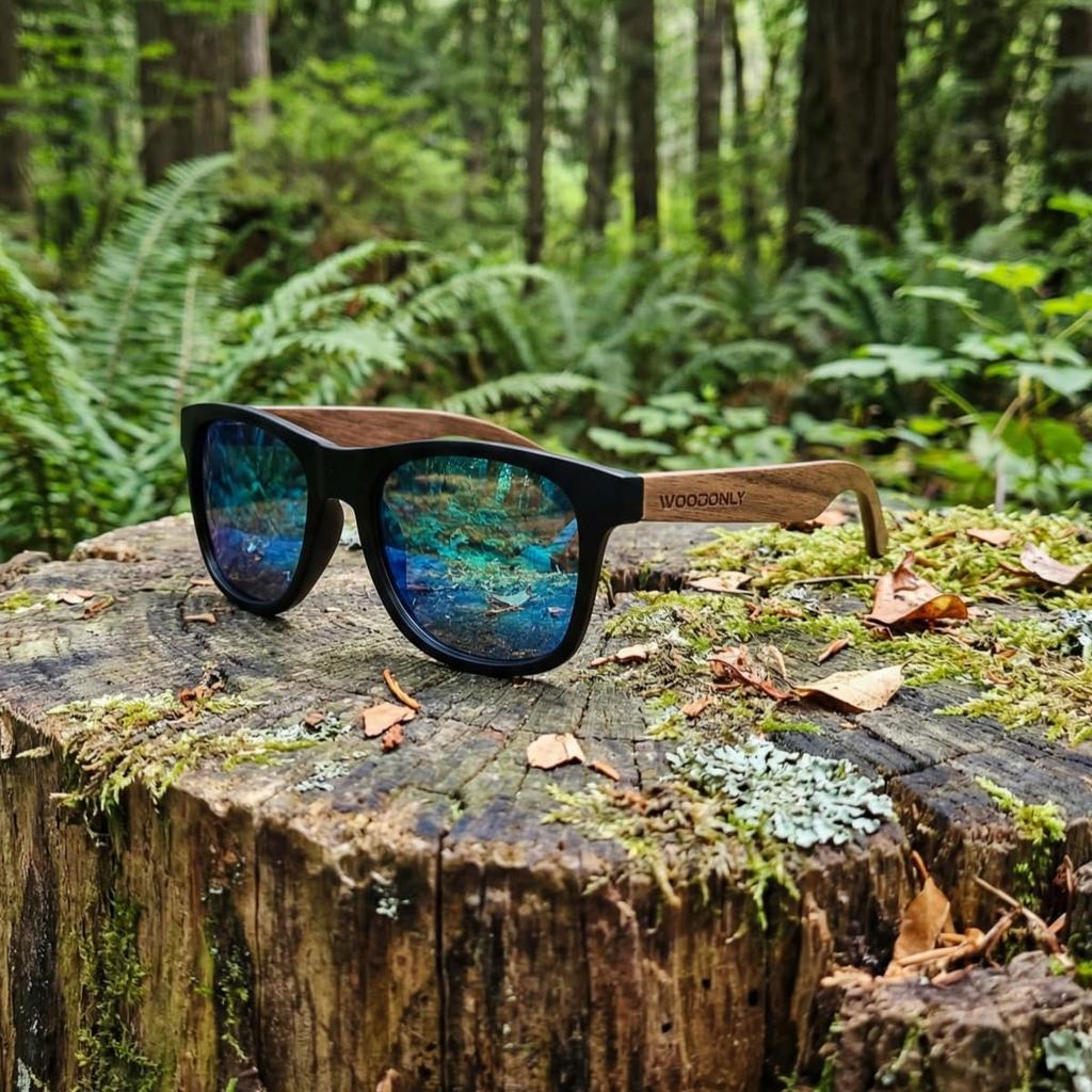 WOODONLY Винтажные Поляризационные Солнцезащитные Очки UV400 Ручной Работы Грецкий Орех Синий