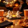 Cute Horror Theme Decor Ghost Roasted Marshmallows LED Ornament, Durable Resin Halloween Desktop Party Table Centerpiece Craft, Decorative Warm Light