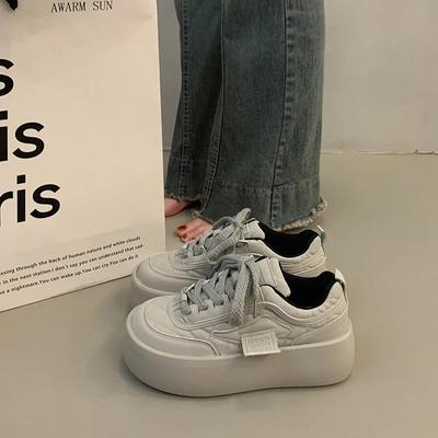 2024 Новая модная однотонная женская спортивная обувь с мелким носком, на шнуровке, с толстой подошвой, повседневная женская обувь с мелким носком