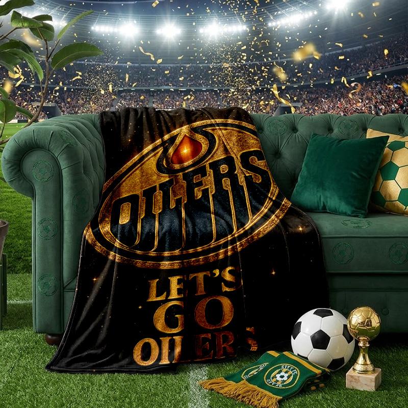 Energetic Oilers Team Spirit Throws Blanket Flannel Blankets Plush for Couch Bed Gifts for Men Women Travel picnic blanket Christmas fan gifts