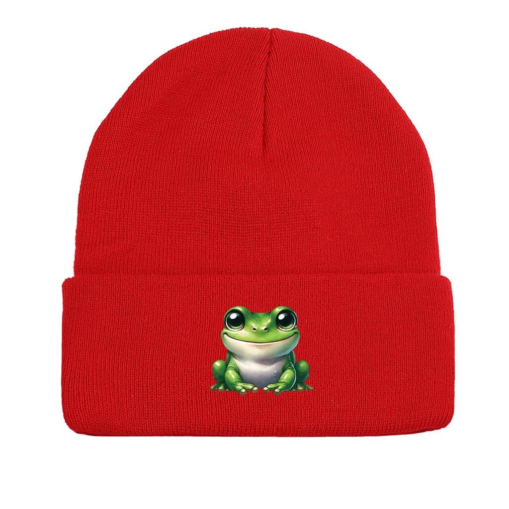 Smiling Frog Warm Knitted Hat Beanie, Woman Cap Cuff Winter Trendy Headwear Knit Cap Beanie