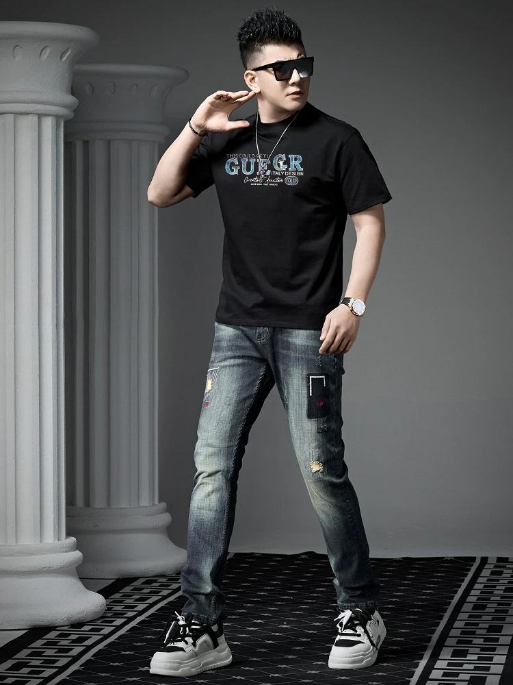 European Trendy Brand Gold Foil and Rhinestone Short-Sleeve T-Shirt 2025 Summer New Style Half-Sleeve Tee Men's Loose Casual Top