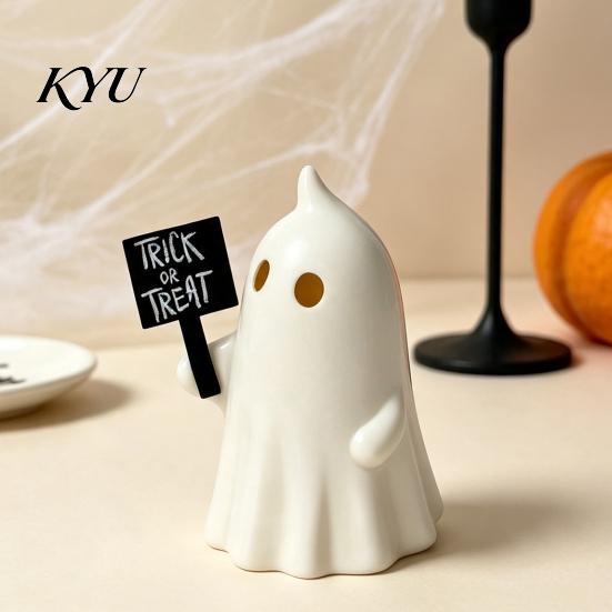 Atmospheric Night Light Halloween Up Ghost Figurine, Cute Small Resin Statue, Spooky Desktop Detachable Logo Tag Ornament for Table Mantel Shelf