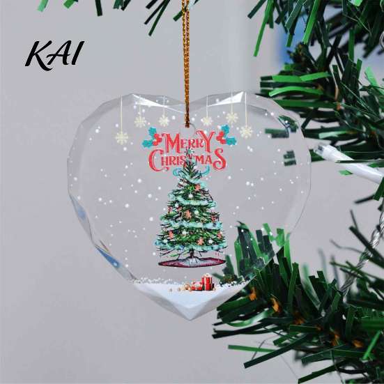 Transparent Holiday Gift Tags Heart Shaped Christmas Ornaments, Crystal Santa Winter Scene Hanging Ornament, Classic Tree Decor Xmas Pendant