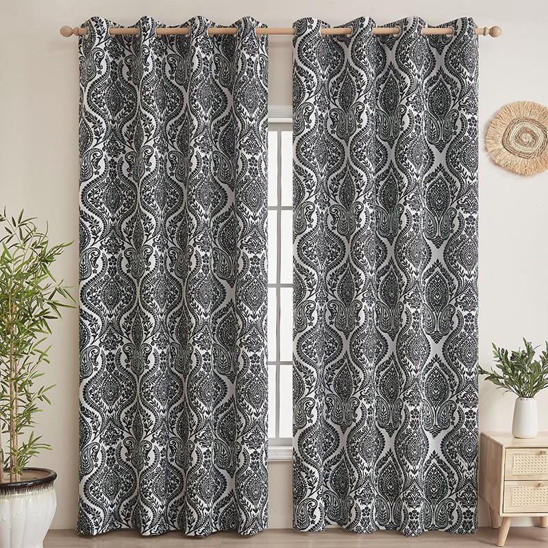 Full Blackout Curtain With Eco-Friendly Coating Floral Geometric Patterns Grommet Top Living Room Bedroom