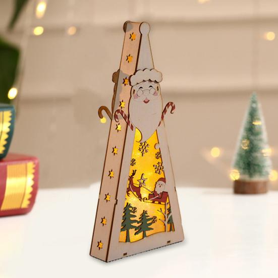 Рождественский деревянный подвесной кулон треугольный светильник Санта-Клаус Снеговик резной полый узор светодиодный светильник деревянное ремесло подарок детям