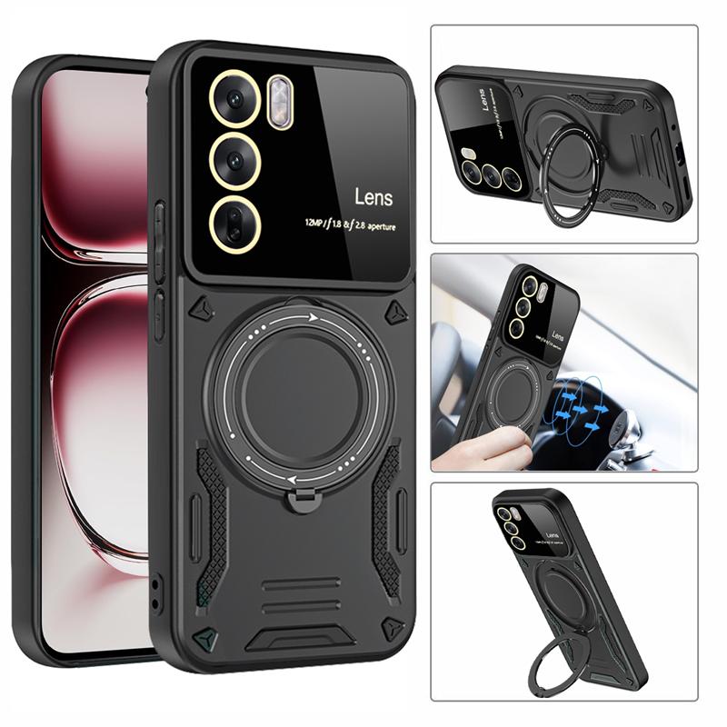 Luxury Armor Shockproof Magnetic Ring For Magsafe Case For OPPO Reno 12 Pro Reno12 With Holder Stand Cover For Reno12Pro