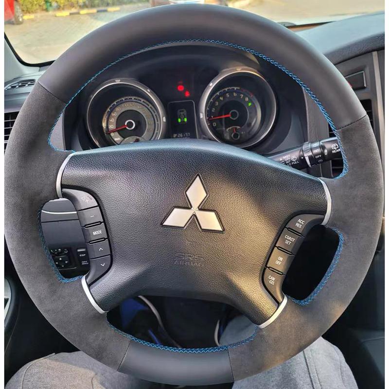 cwvc7 for Mitsubishi Pajero 2007-2014 Galant 2008-2012 Hand-Stitched Black genuine Leather Peach wood grain Car Steering Wheel Cover