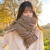 Plaid Knit Scarf Women Winter Warm Shawl Wrap Student Style Chic Ins Trendy Thick Neck Warmer