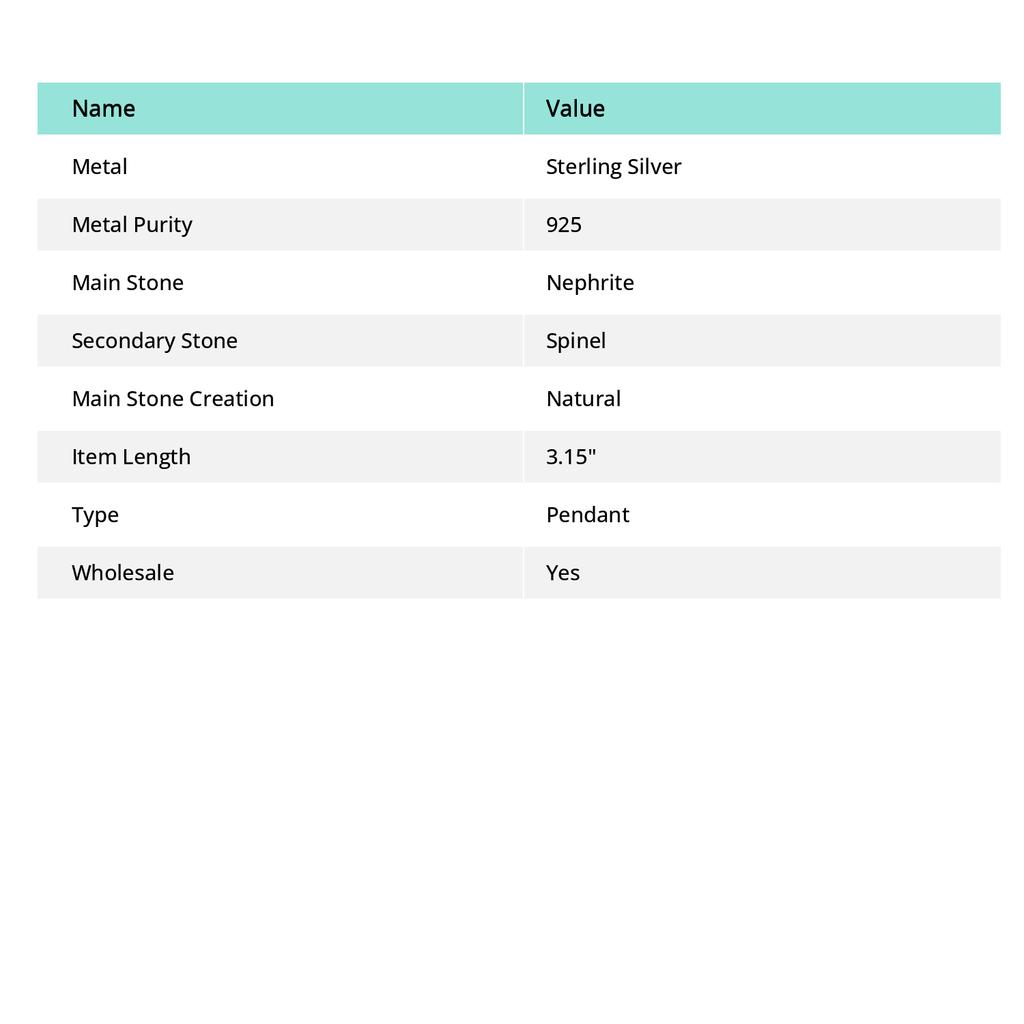 Нефрит, шпинель, ручная работа, серебряный кулон 925 пробы, 3,15 дюйма, p9f73