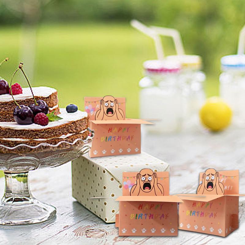 1Pcs Humorous 3D Terrifying Bald Character Design Whimsical Card Hilarious Happy Birthday Card DIY Accessories